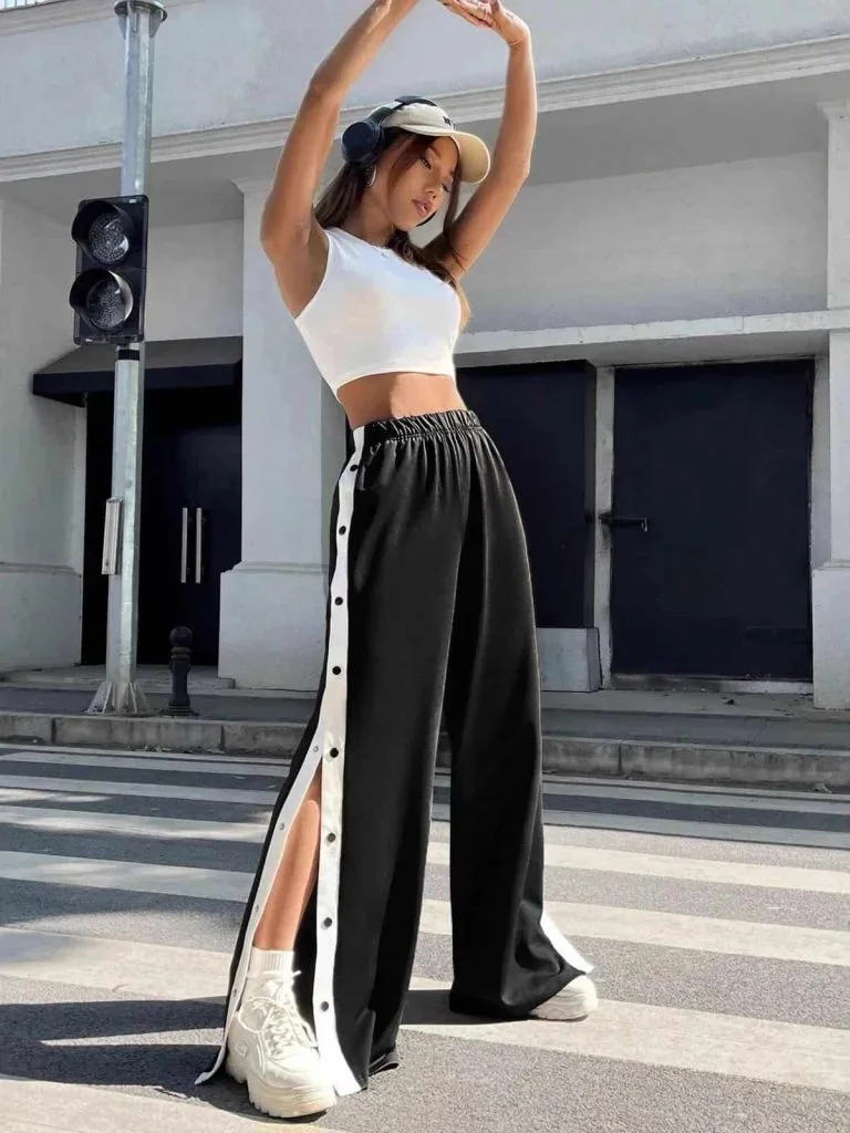 split-leg pants casual outfit