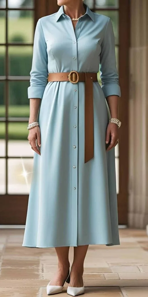 blue shirt dress wedding guest outfit
