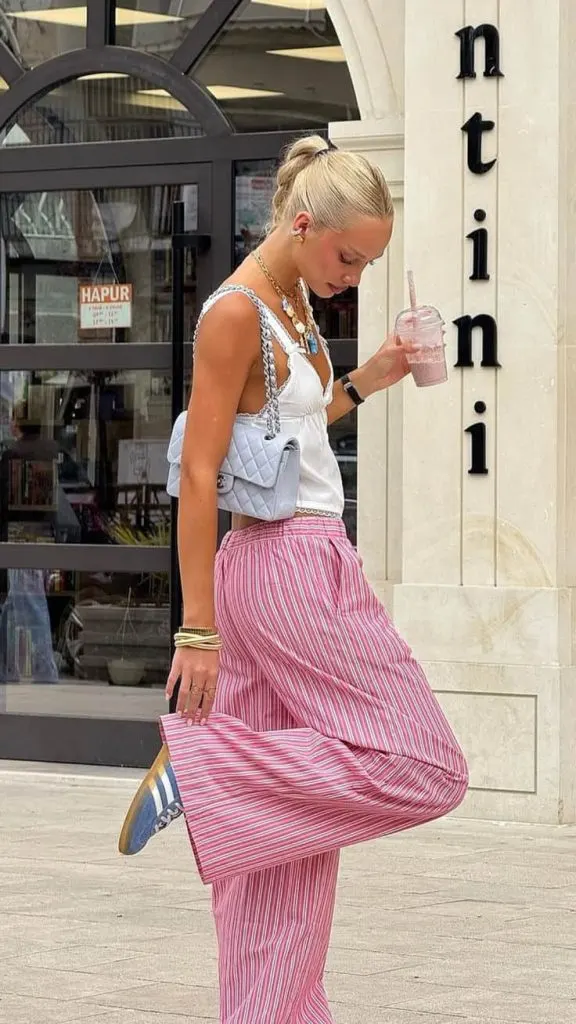 what to wear with pink striped pants