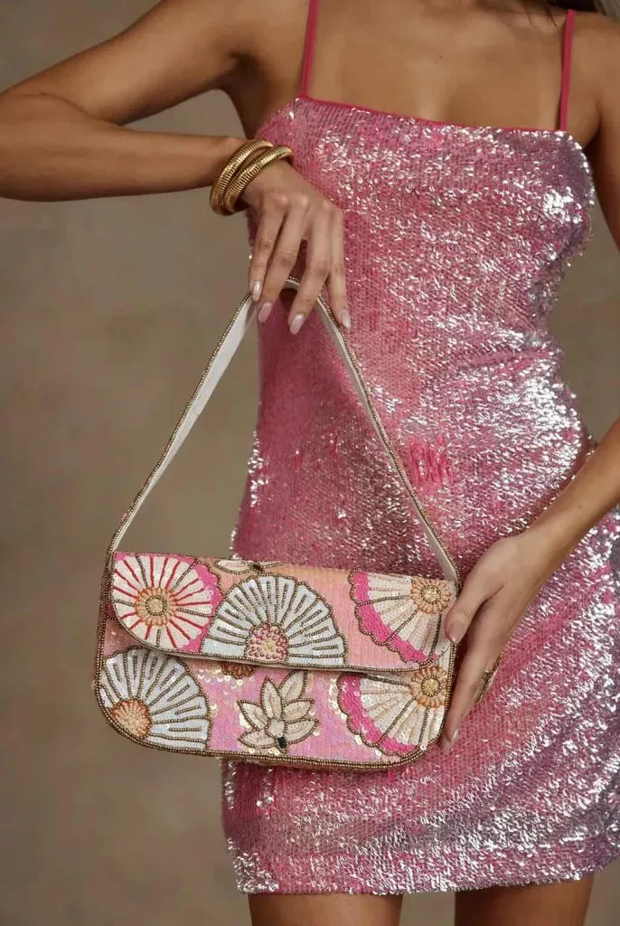 pink beaded bag