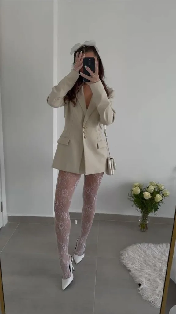 white lace tights all white outfit