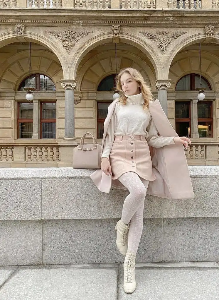 PINK JACKET and white patterned tights