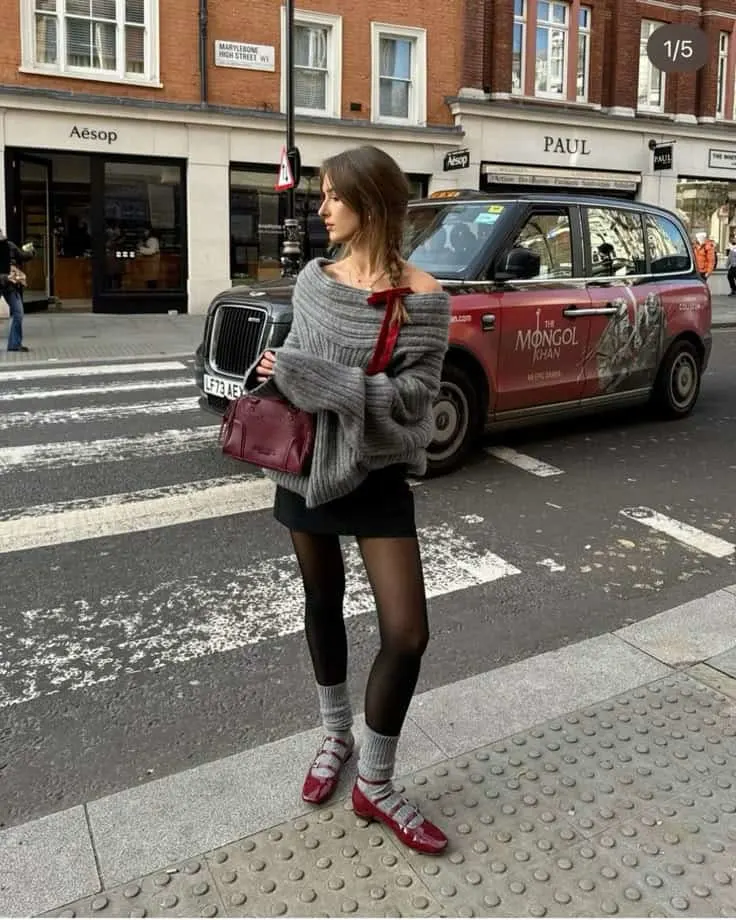 grey socks and ballet flats