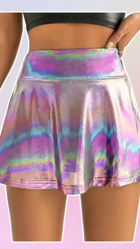 edm concert outfit metallic skirt