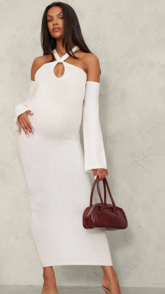 off-shoulder pregnancy white dress