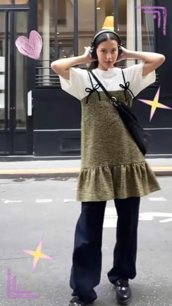 dress over jeans street style