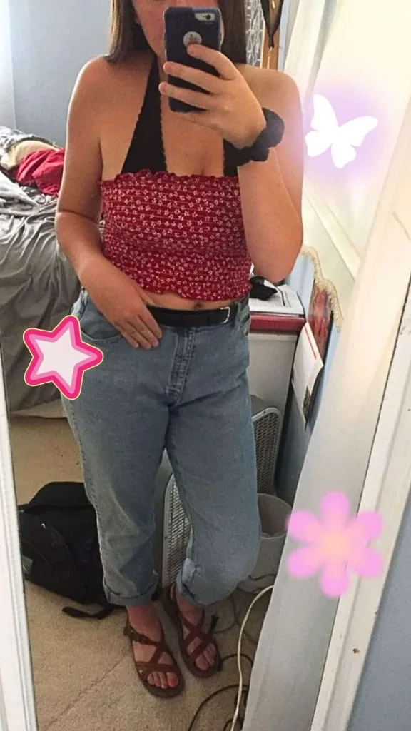 Tube top outfit with bra straps