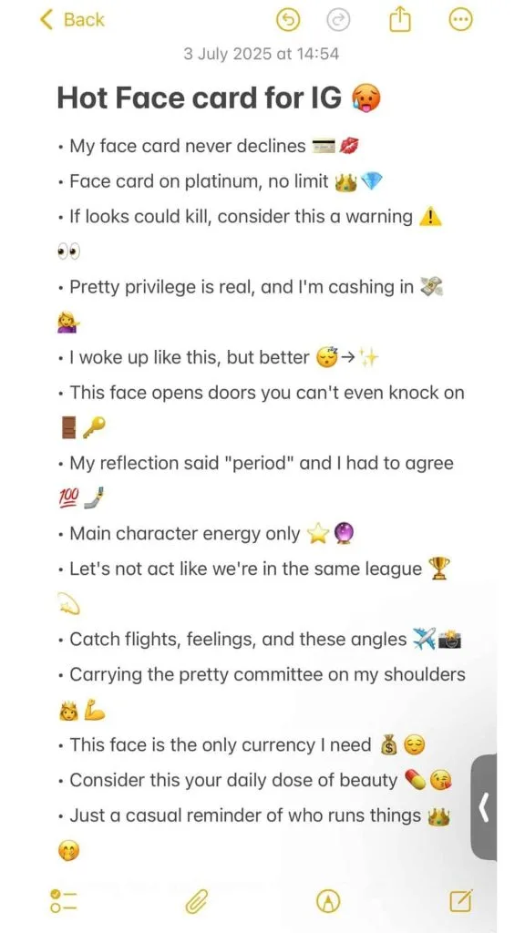 baddie face card quotes caption