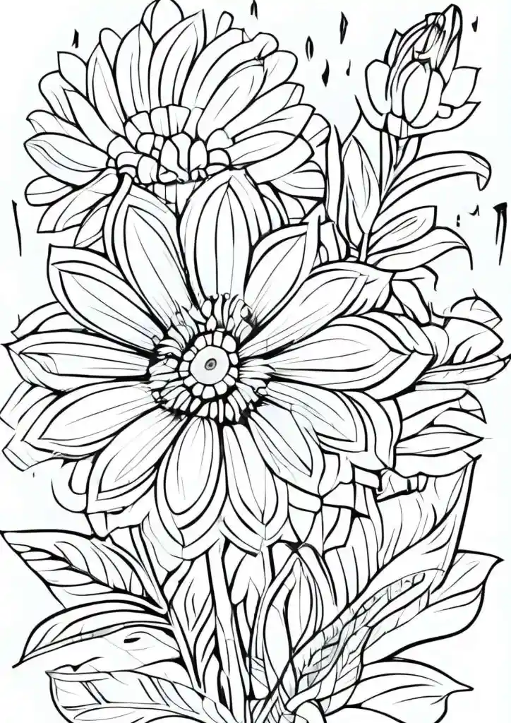Flower coloring page A4 size free download