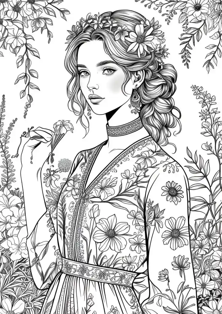 Beautiful lady with garden background printable