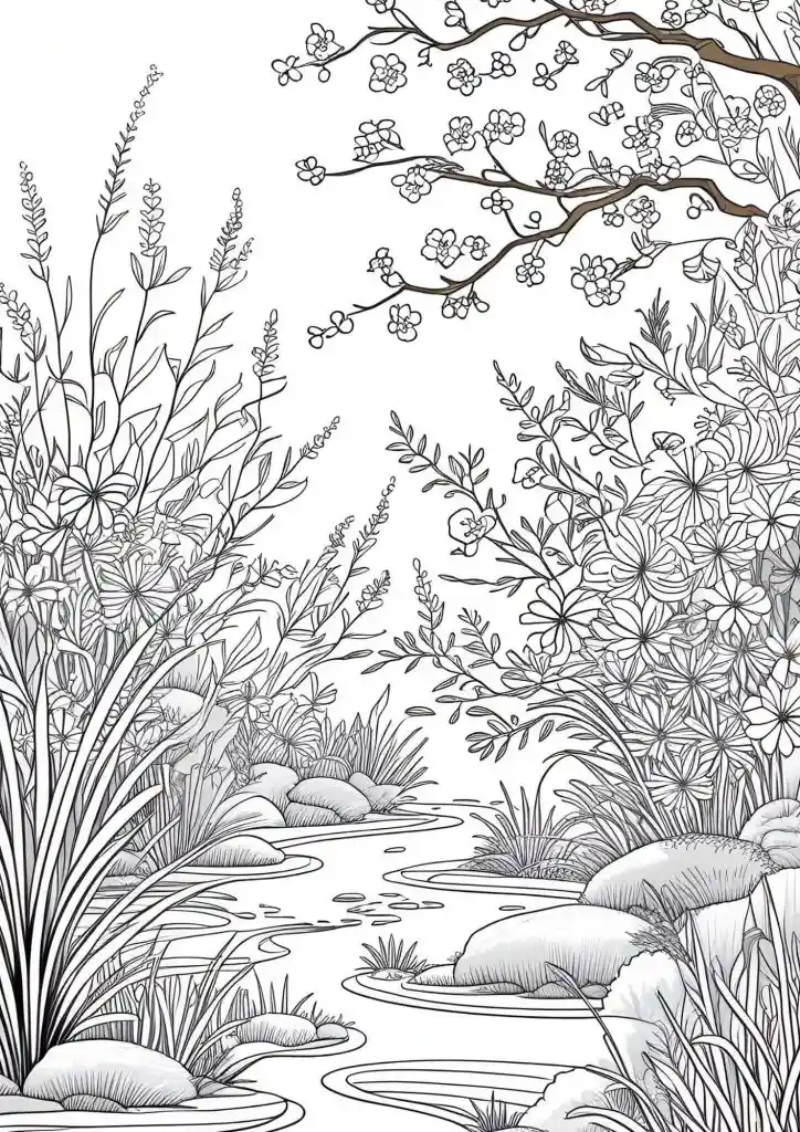 Japanese style garden colouring page free download