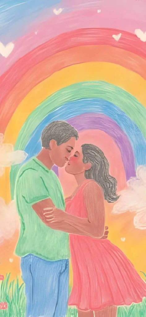 Cute couple with rainbow wallpaper download