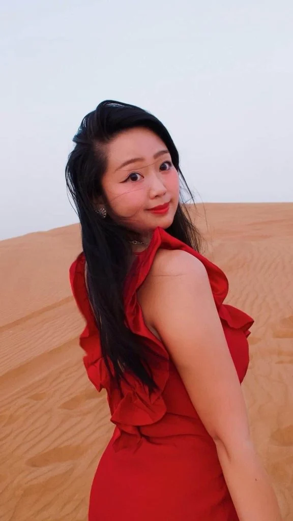 red dress and sahara desert