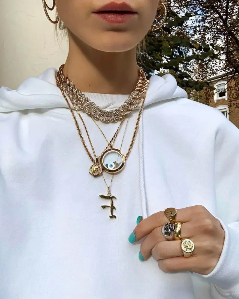 hoodie and necklaces