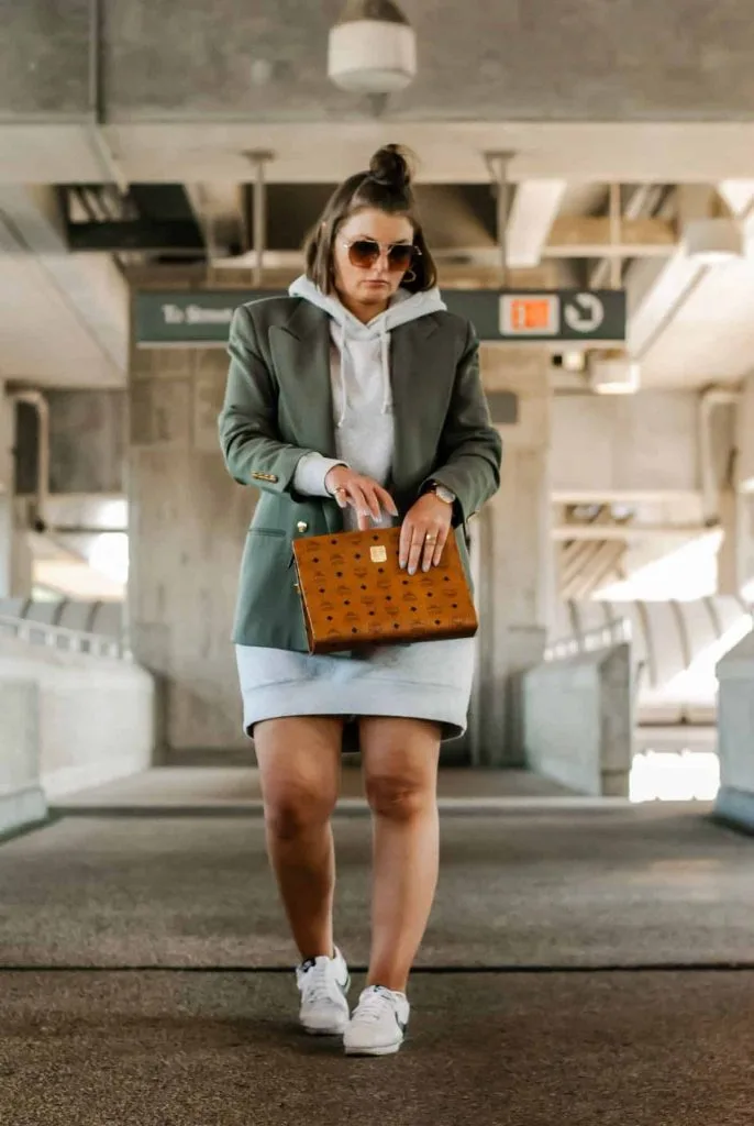 hoodie dress with blazer