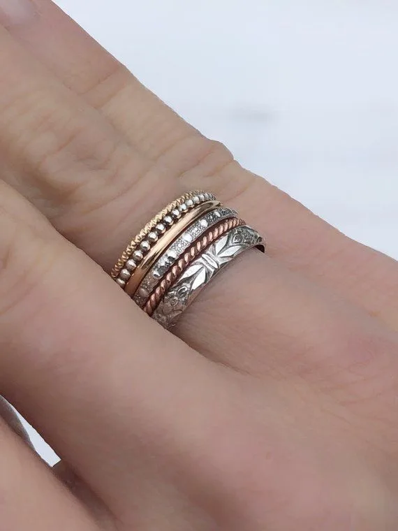 rose gold and silver ring stack