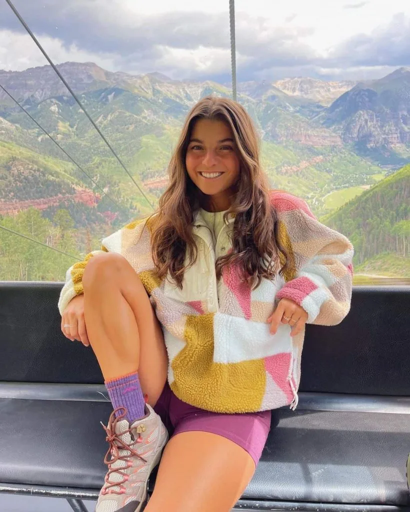 hiking outfit ideas colorful top