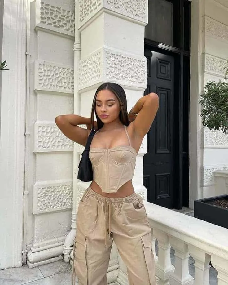 baddie style beige windbreaker pants