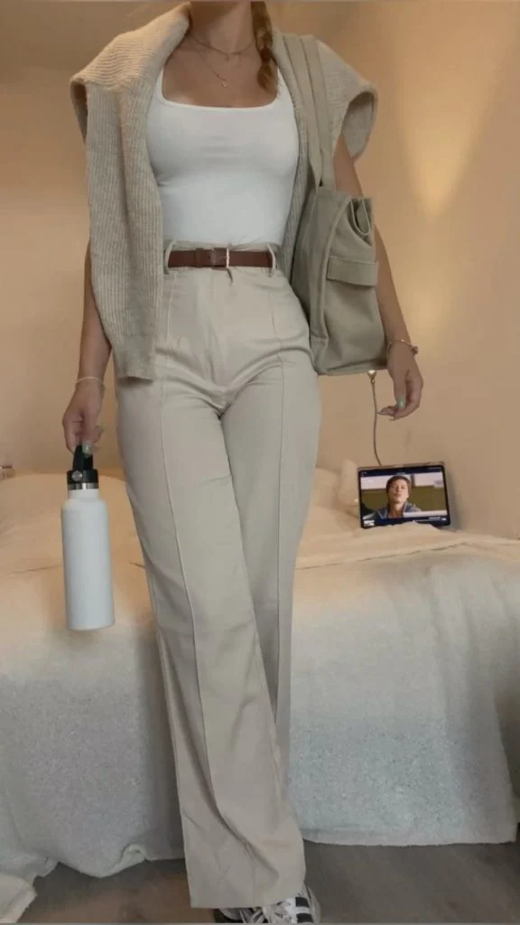 how to style beige pants