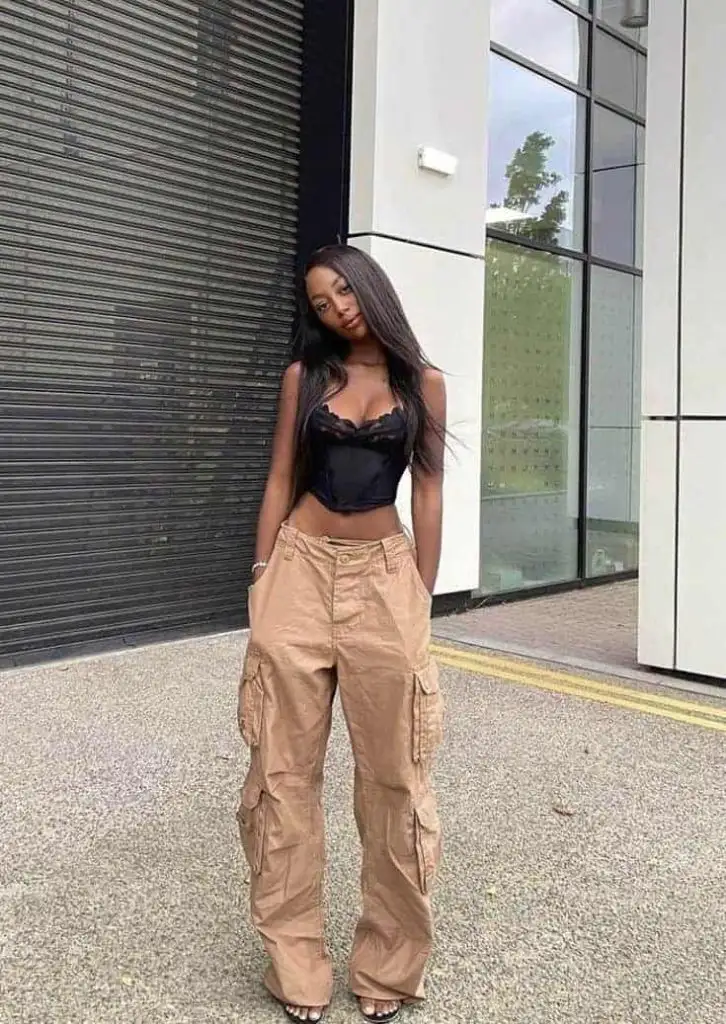 beige cargo pants baddie style