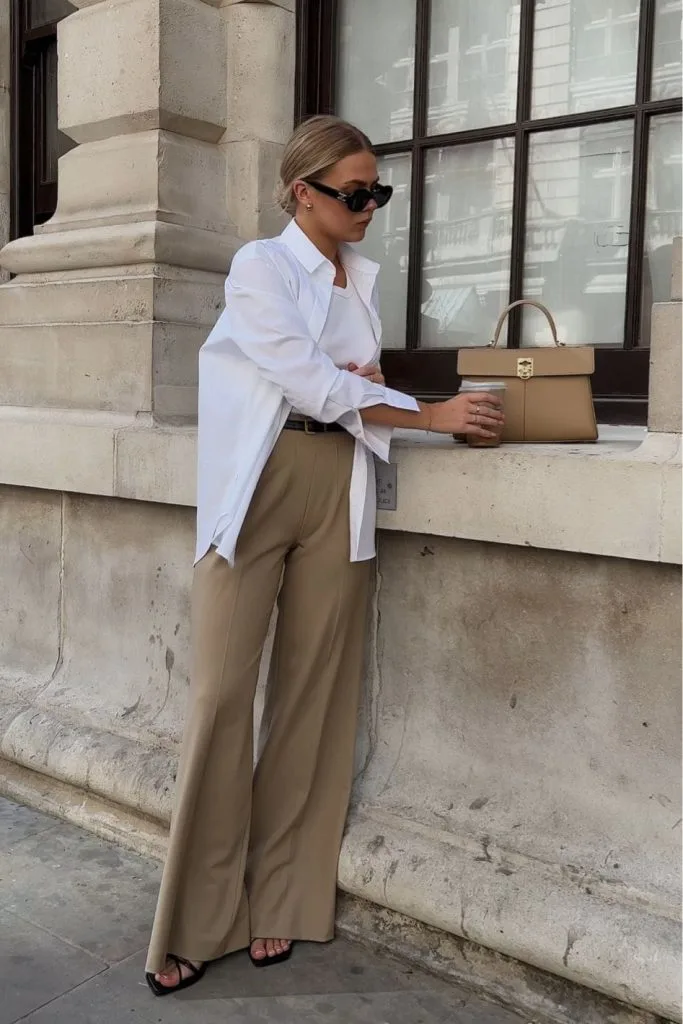 white shirt and beige pants