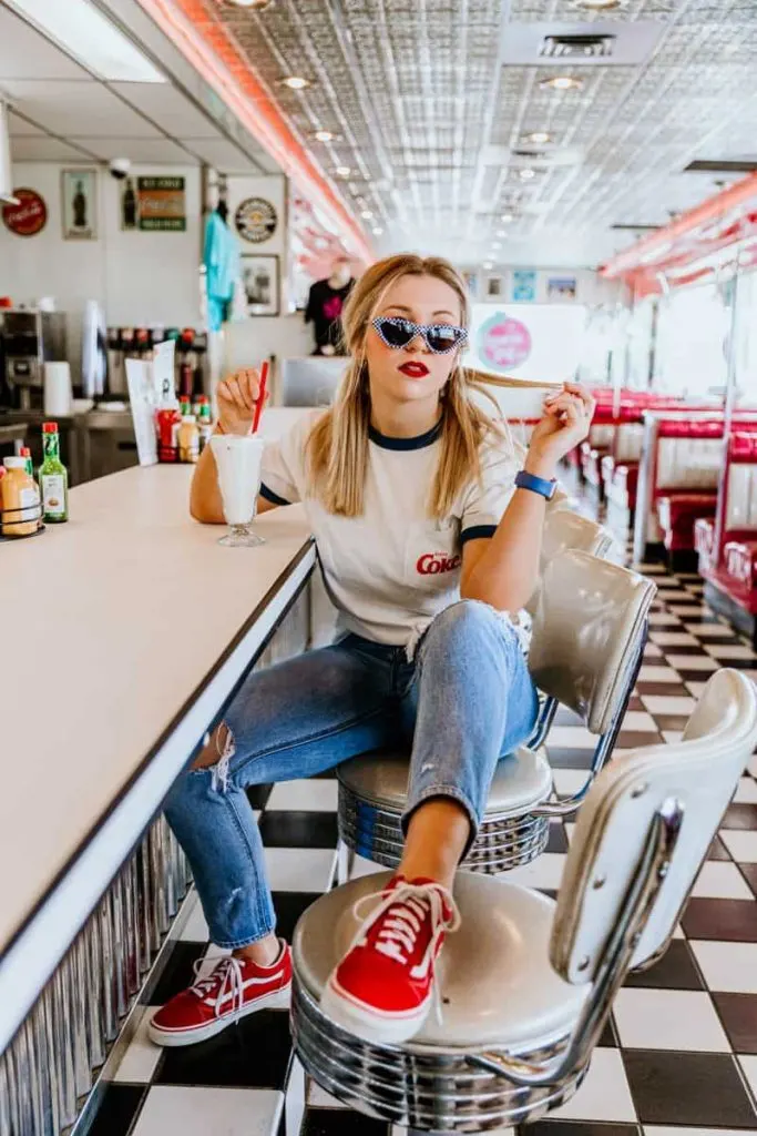 red vans retro diner photoshoot outfits