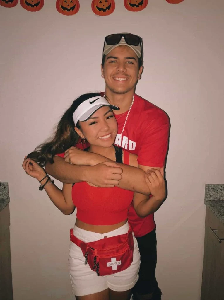 BAywatch themed party outfits couple