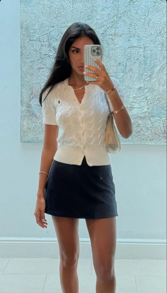 polo top and skirt go to school uni outfits