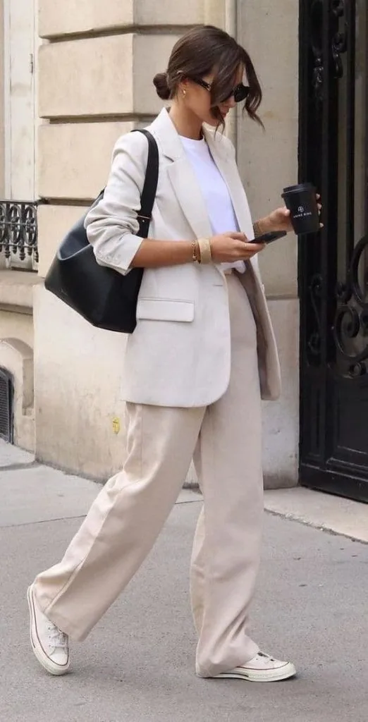 beige blazer Tank clean girl aesthetic