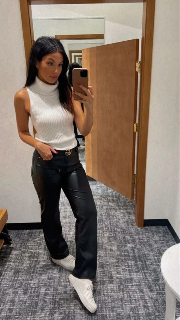 The Platform Leather Sneaker AND DRESS pants outfit
