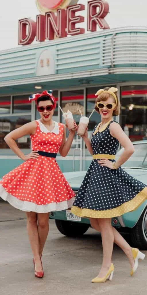50s diner outfits ideas Sock Hop outfits red polka dot dress women 50s costume