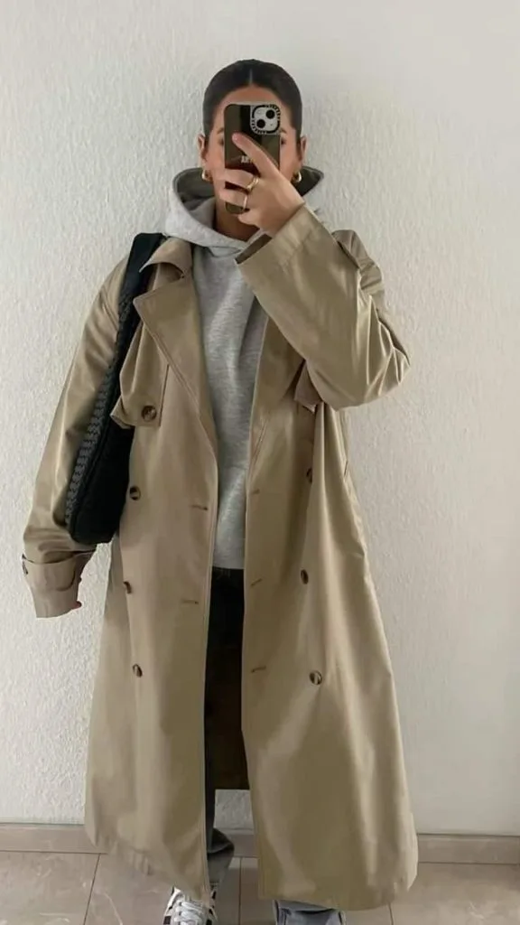 layering outfits aesthetic trench coat