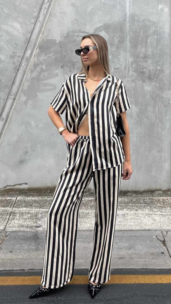Striped shirt and striped pants co ord set