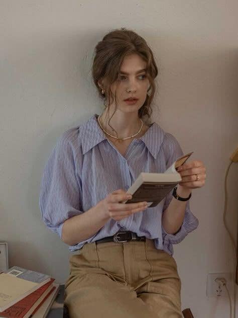 BUTTON DOWN AND pants What to wear to book club outfits