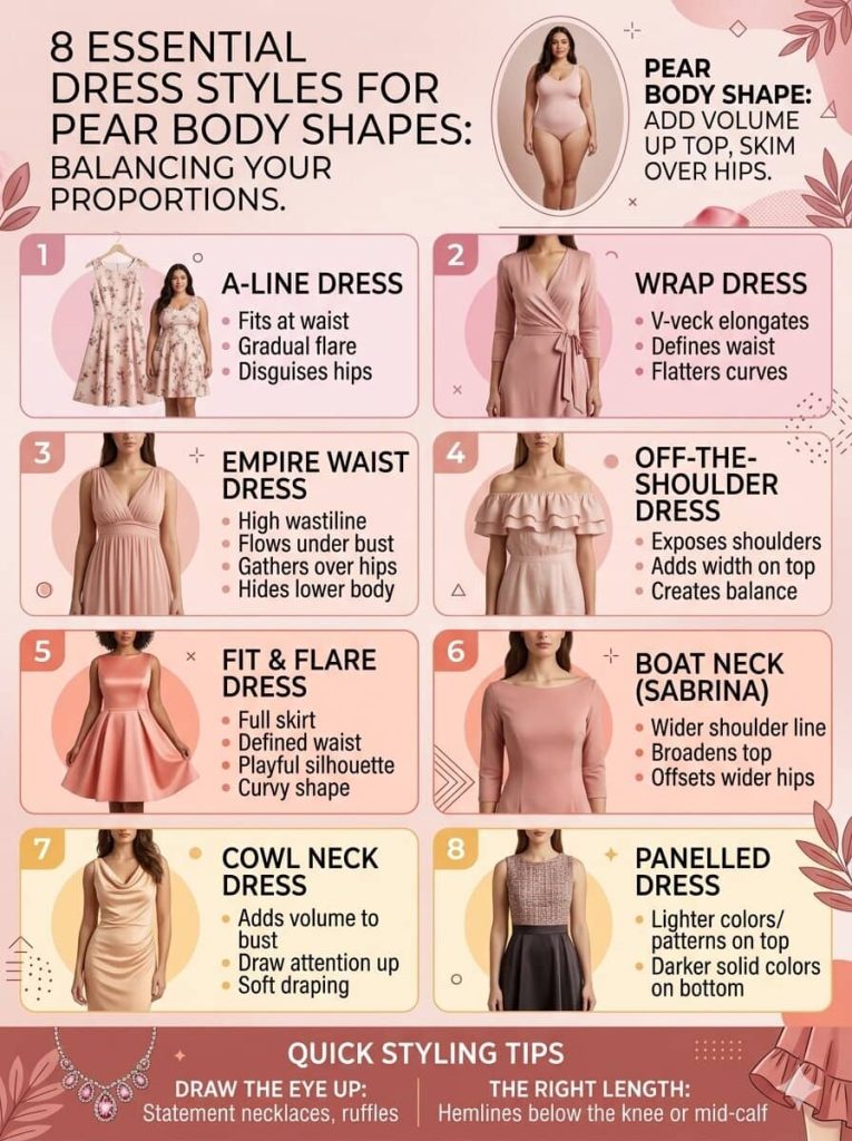 types of dresses for pear body shape