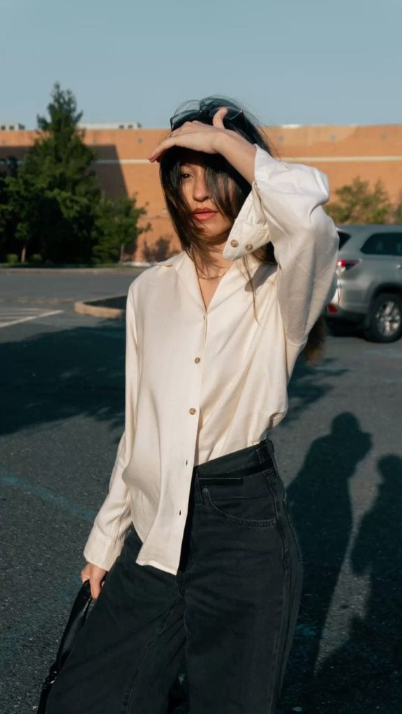 half tuck white shirt outfit