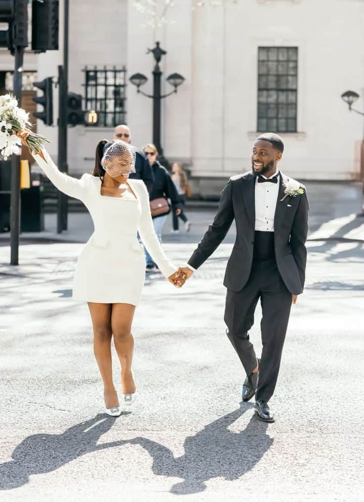 MODERN couple cityhall wedding mini wedding dress