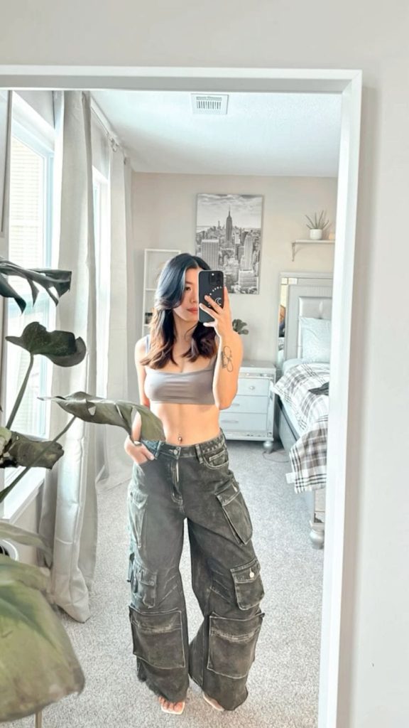 sports bra and cargo pants simple