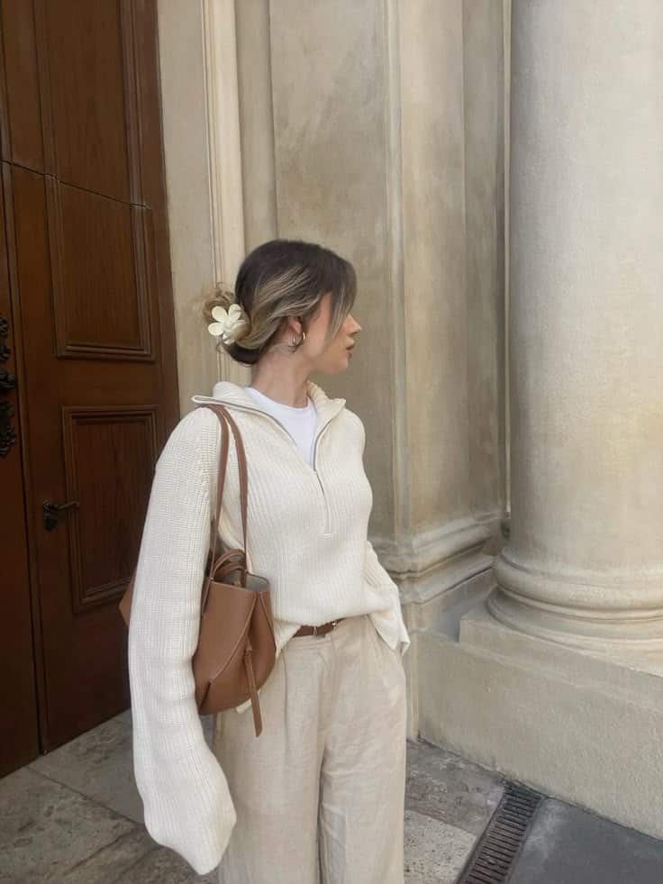 BEIGE AND CREAM international student outfit