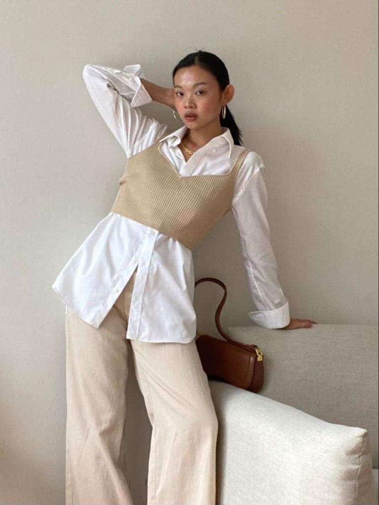 white shirt as outer outfit