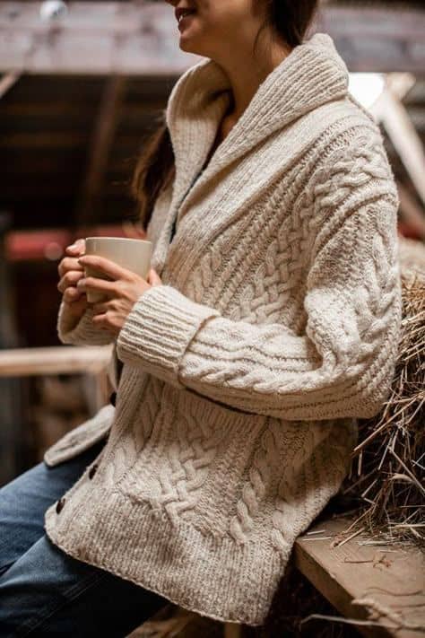 CABLE KNIT jacket winter glamping outfit