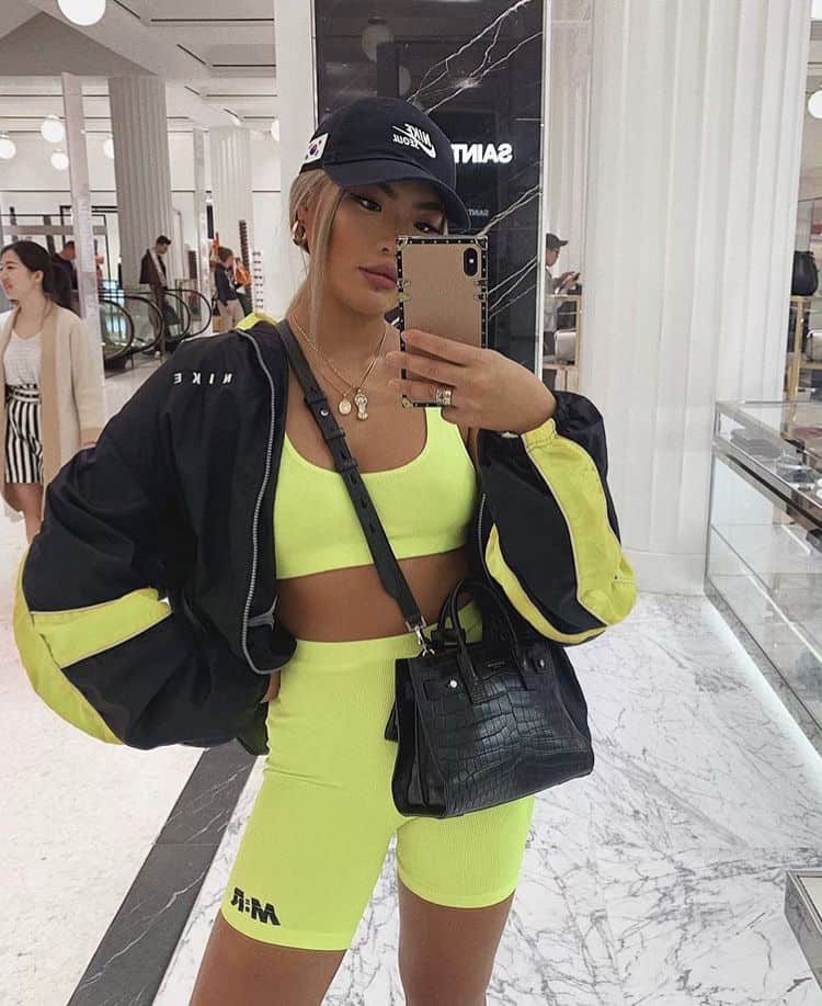 Neon matching set DJ concert outfit idea house music event outfits