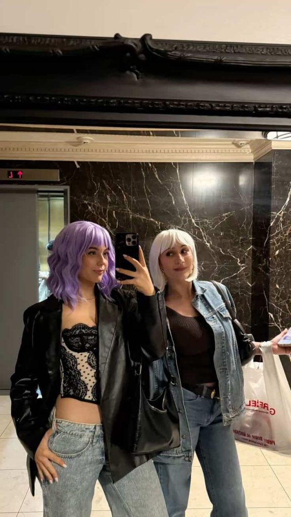 wig party outfit aesthetic leather jacket